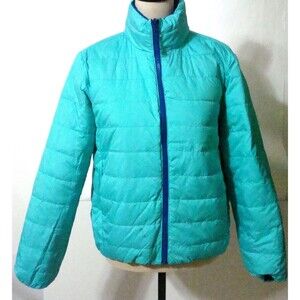 New NWOT J Crew KID Crewcuts Girls XL Reversible Puffer Coat Jacket Blue Aqua